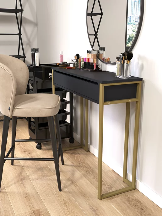 KM LOFT Туалетный столик с ящиками косметический консоль, черный, в упаковке 17,5 кг, фото 3