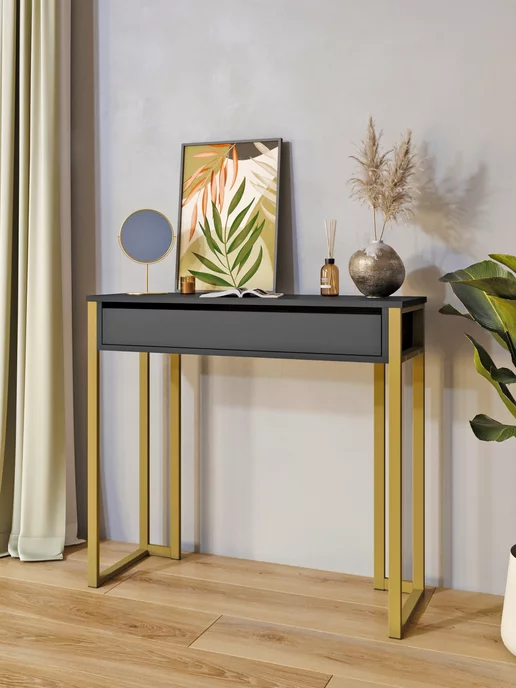KM LOFT Туалетный столик с ящиками косметический консоль, черный, в упаковке 17,5 кг, фото 5