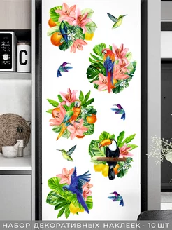 Интерьерные наклейки с попугаями и цветами на стену, туалет NAKLEIKA ME 210292018 купить за 350 ₽ в интернет-магазине Wildberries