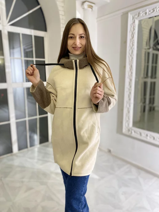 ECOFURS Дублёнка демисезонная двухсторонняя, бежевый