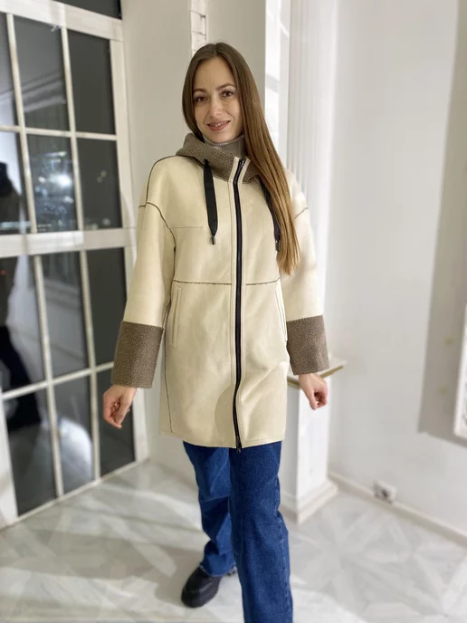 ECOFURS Дублёнка демисезонная двухсторонняя, бежевый, фото 8