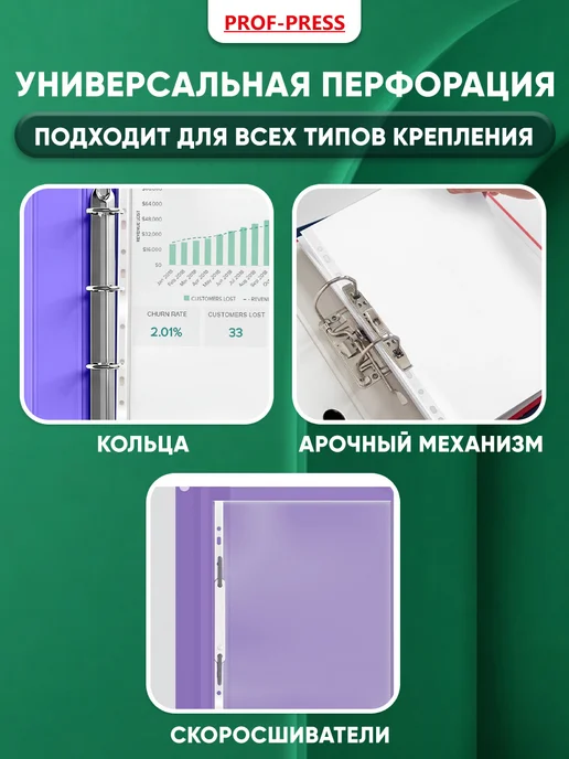 Проф-Пресс Файлы вкладыши А4, 23 мкм, мультифора 100 штук, 100 шт, фото 5