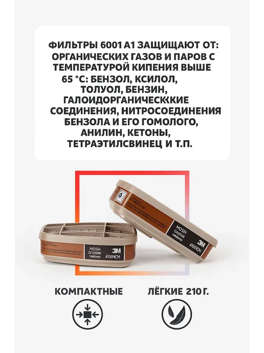 Угольный фильтр для респиратора 6001, вариант, фото 2