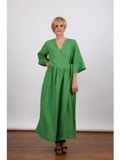Платье льняное на запах длинное 100% лен MOREDRESS 210373167 купить за 7 987 ₽ в интернет‑магазине Wildberries