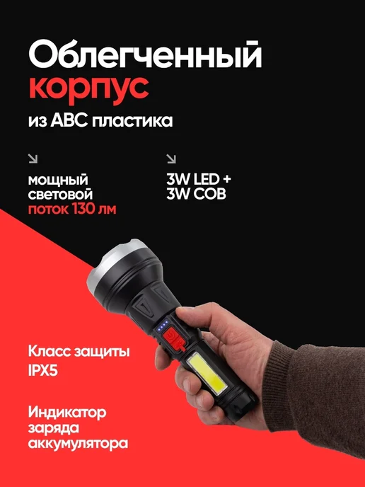 FORSTIME Фонарь светодиодный аккумуляторный, вариант, фото 3