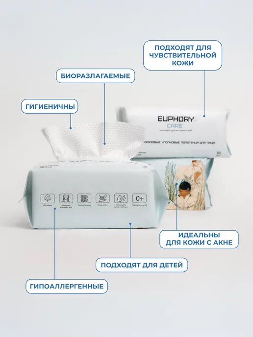 EUPHORY CARE Одноразовые хлопковые полотенца для лица, 1 упаковка, вариант, фото 3