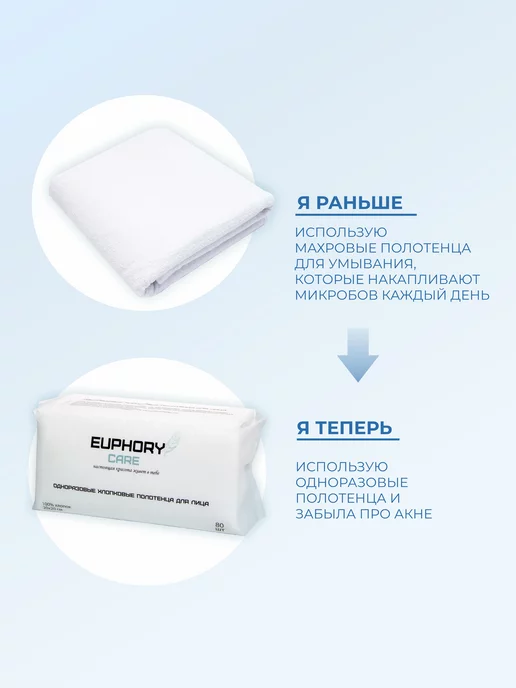 EUPHORY CARE Одноразовые хлопковые полотенца для лица, 1 упаковка, вариант, фото 4