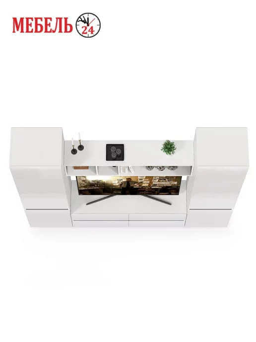 Мебель 24 Стенка для гостиной Сидней № 6 Тумба под ТВ, полка, шкафы, черный, фото 7