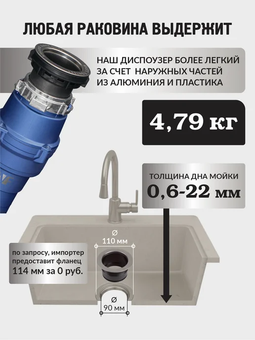 WF Измельчитель отходов электрический кухонный под раковину, вариант, фото 7