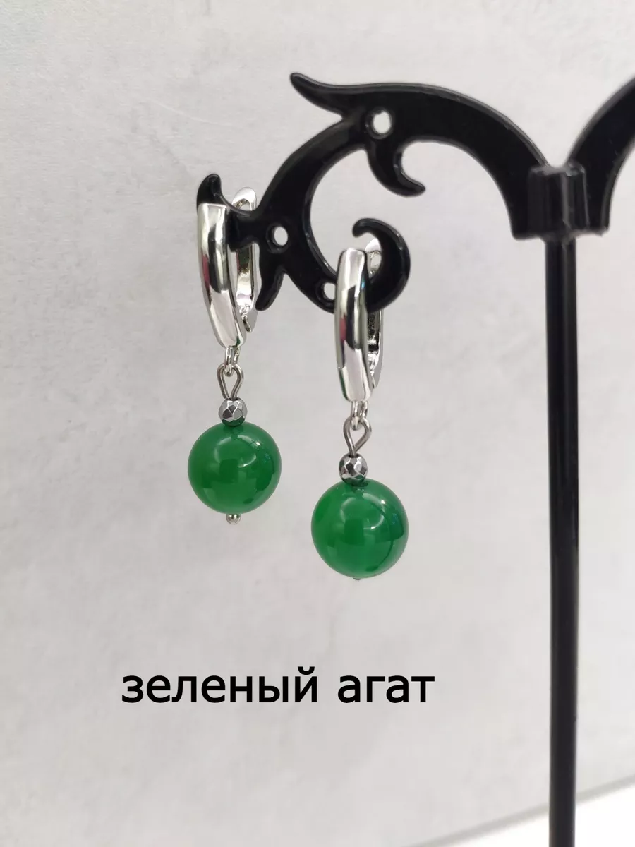 Серьги с зеленым агатом