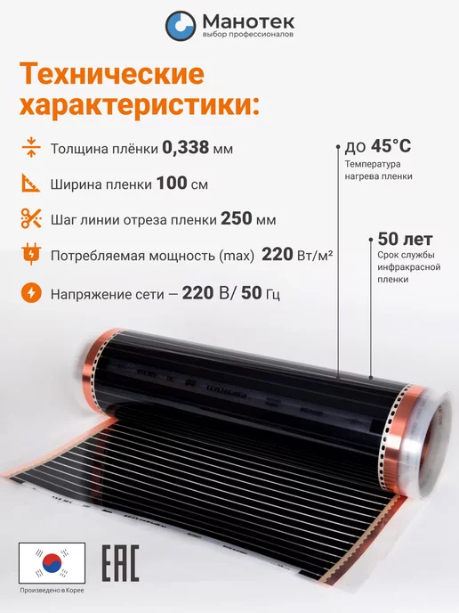 Манотек Теплый пол ширина 100 см с цифровым терморегулятором 4 кв.м, вариант, фото 6