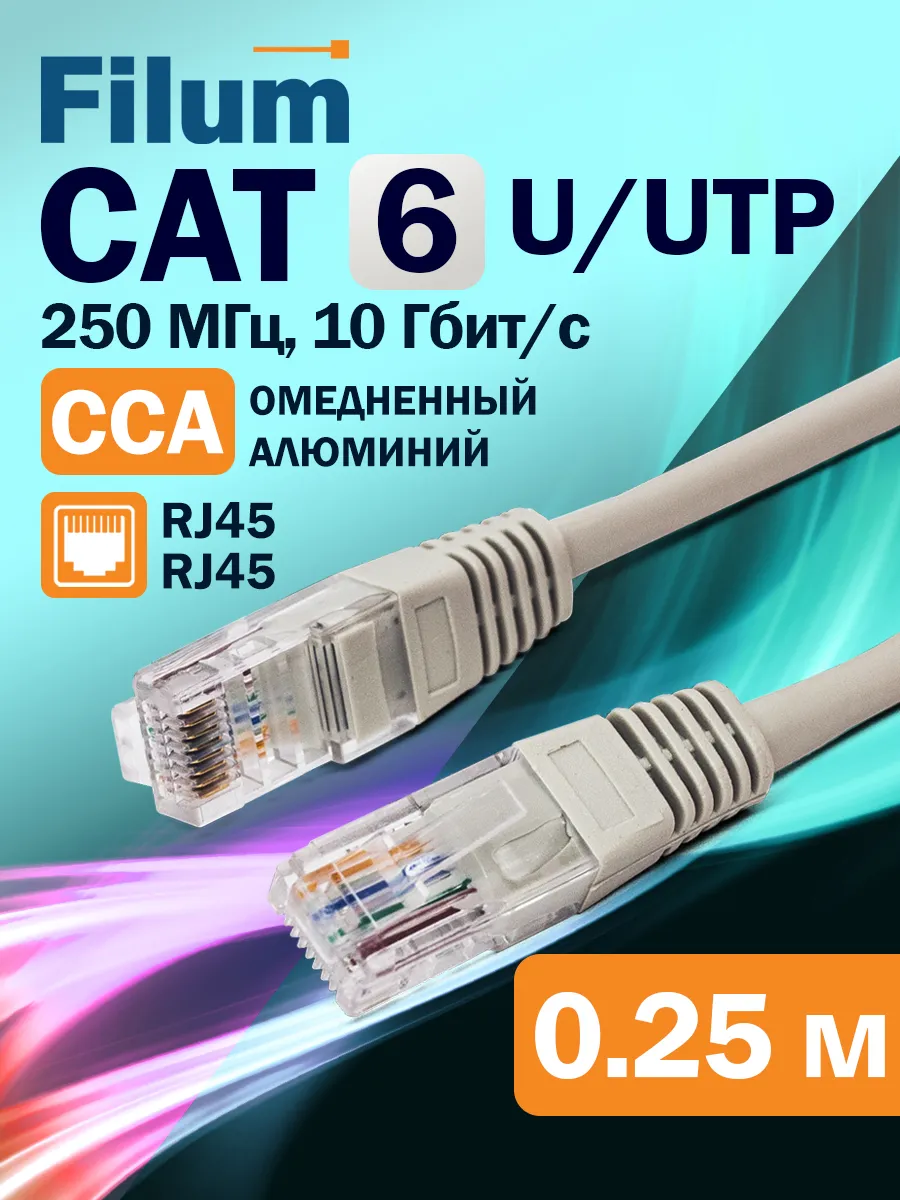Интернет кабель RJ-45, патчкорд, 6 кат, 0,25м