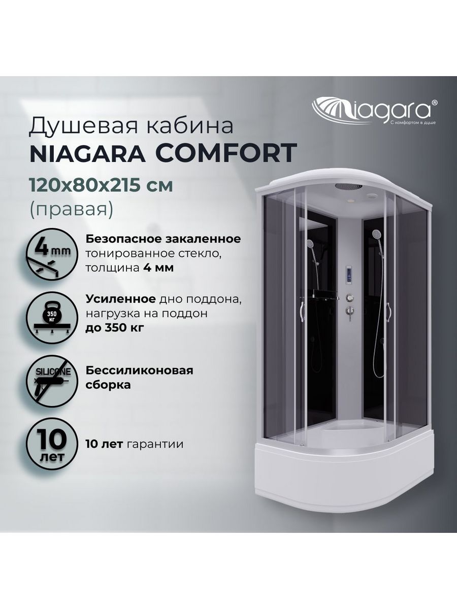 Душевая кабина сидячая. Niagara Glass Expansion. Зеркало Niagara Comfort 80х55.