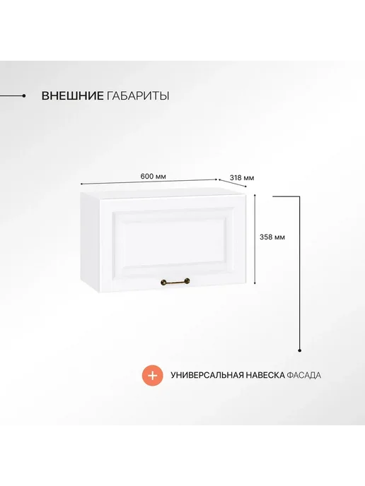 Сурская мебель Кухонный модуль шкаф навесной настенный 60 см Ницца, белый, фото 2