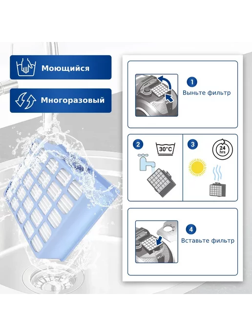 RAICHMANN HEPA фильтр для пылесоса Bosch, Siemens, белый, фото 5