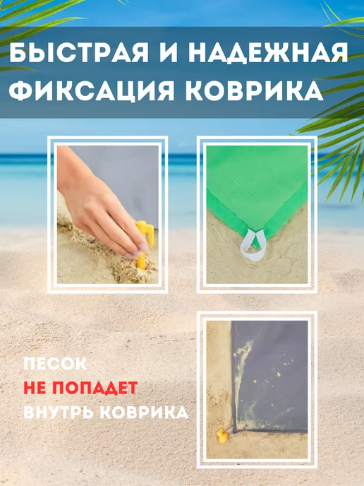 Коврик пляжный для туризма Большой пляжный коврик для пикника складной 210 на 200, голубой, фото 2
