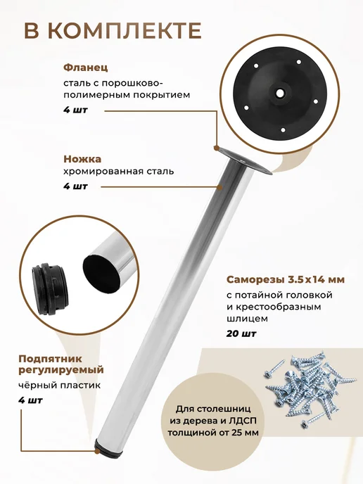 Gemlux Ножки опоры для стола металлические мебельные регулируемые, вариант, фото 2