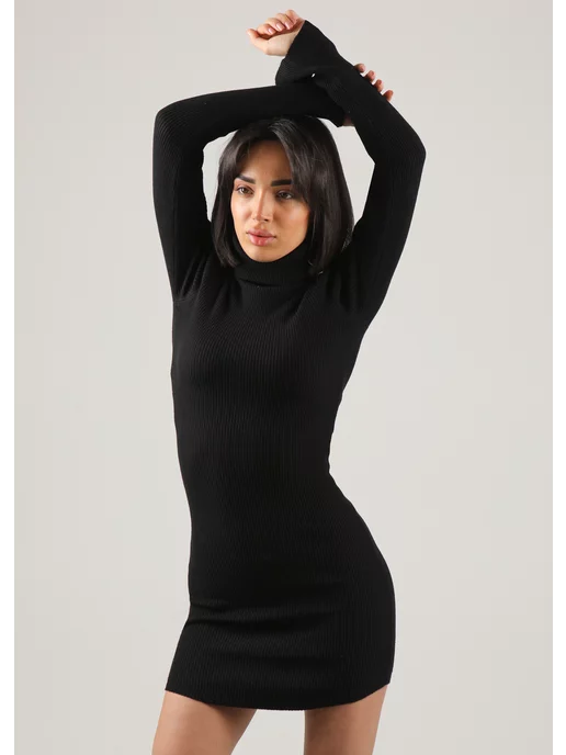 Женские короткие черные платья с кружевом