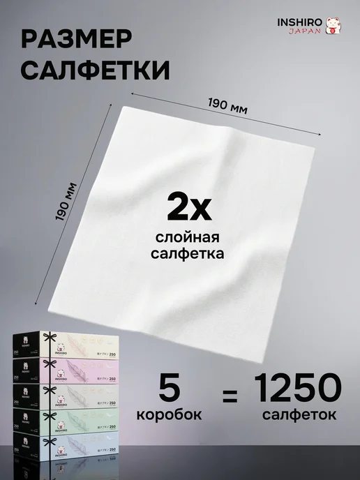 INSHIRO Салфетки бумажные в коробке 1250 шт на стол сухие, 1250 шт, фото 6