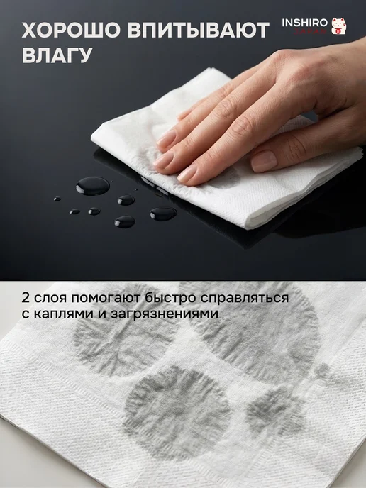 INSHIRO Салфетки бумажные в коробке 1250 шт на стол сухие, 1250 шт, фото 8