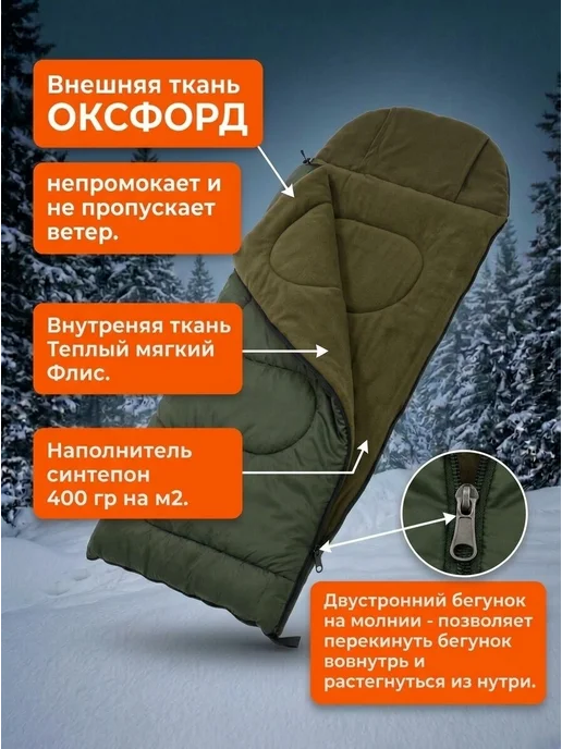Борей Спальный мешок туристический до -30С, серый, фото 2