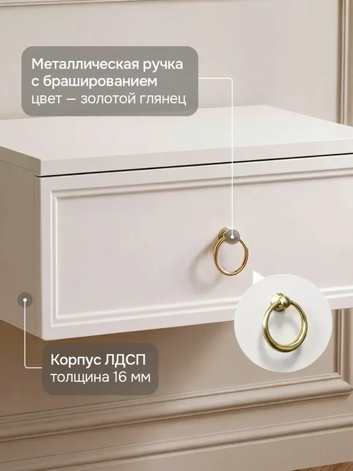 ItalDoors Тумба прикроватная подвесная, белый, фото 7