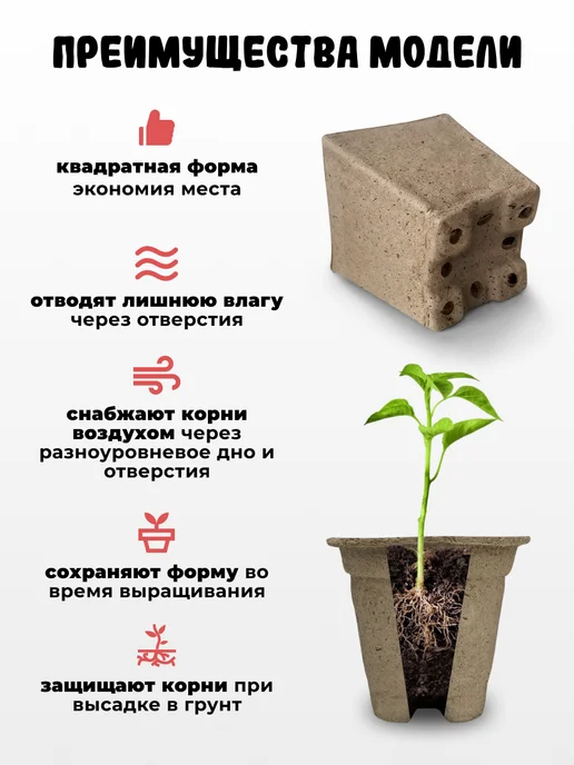 PRO Огород Горшочек торфяной для рассады квадратный, 110*110 мм 54 шт, 110x110 мм, фото 4