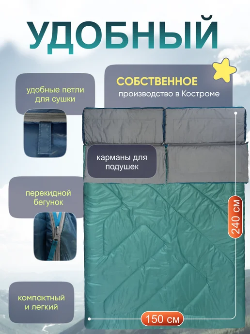 Castra Спальный мешок туристический двухместный, серый, фото 5