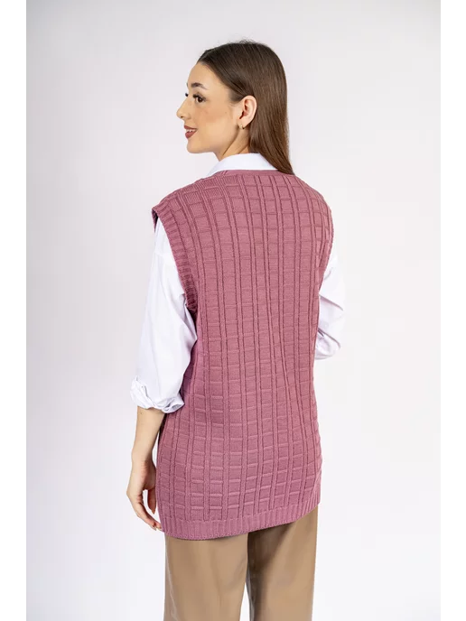 ANRI knitwear Жилетка удлиненная на пуговицах Трикотажная безрукавка, фиолетовый, фото 2