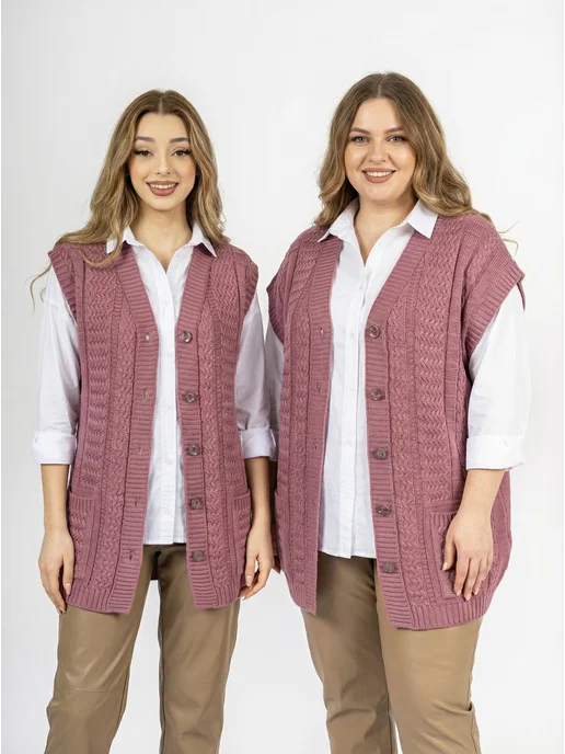 ANRI knitwear Жилетка удлиненная на пуговицах Трикотажная безрукавка, фиолетовый, фото 3