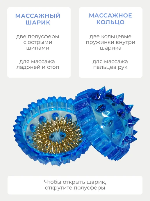 Торг Лайнс Массажный шарик Су-джок с двумя пружинами, синий, фото 2