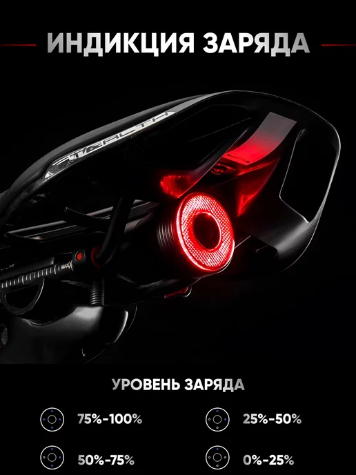 Rockbros Задний велосипедный фонарь со стоп-сигналом Q5, черный, фото 5