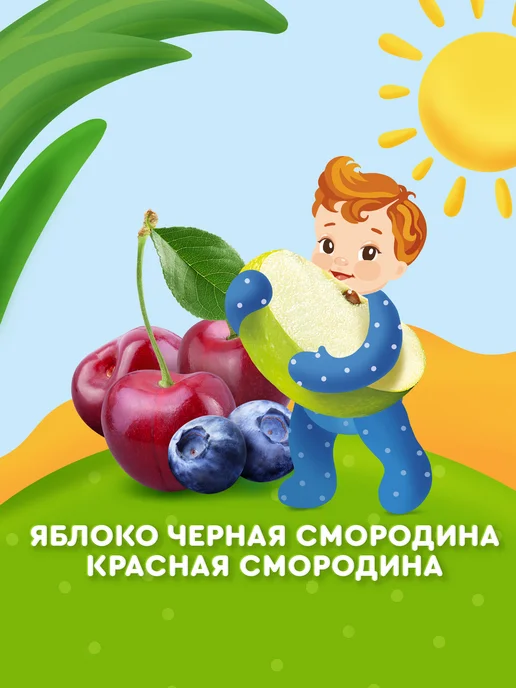 Агуша Пюре детское Яблоко-Черника-Вишня 100 г с 5 месяцев, 12 штук, 100 г, фото 3