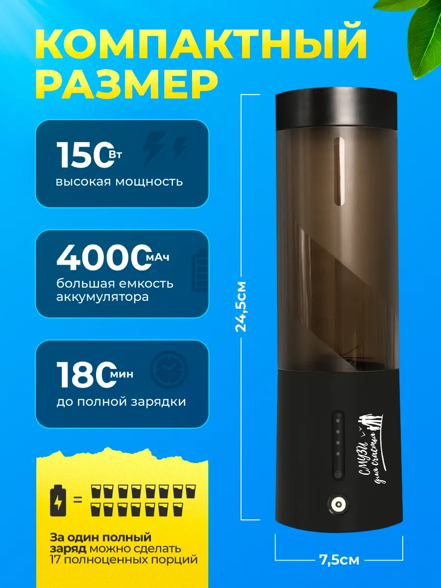 Блендер портативный беспроводной мини для смузи