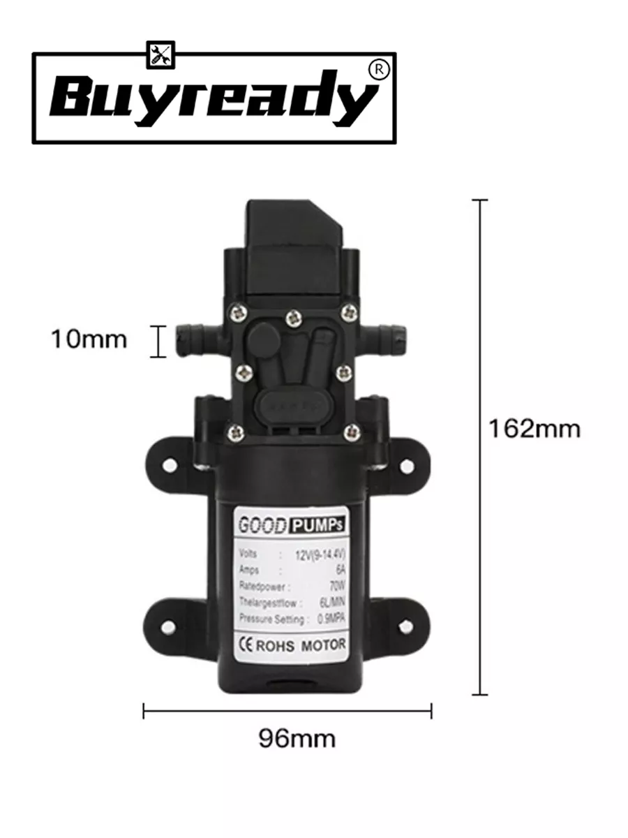 12V 6L/Min 130PSI Сельскохозяйственный самовсасывающий насос, автоматический запуск и остановка, мембранный насос для полива сада, распылителя, мойки автомобилей и душа