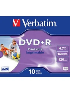 Verbatim Диск 43508 Диски DVD+R 16 - x, 4.7 Gb, Printable Verbatim 211040626 купить за 640 ₽ в интернет-магазине Wildberries