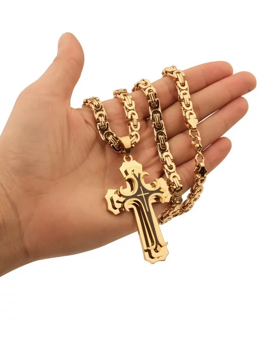 Onix_jewellery Цепочка на шею с крестиком мужская бижутерия комплект, вариант, фото 3