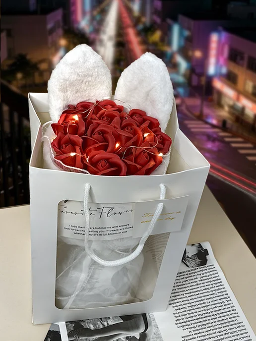 KALMYKIA flowers Букет из искусственных цветов плюшевый подарок на праздник, красный, фото 4