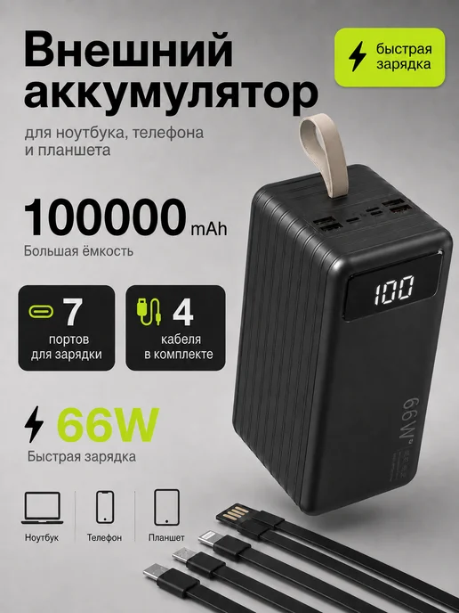 Trendy_Texno Повербанк 100000mah с быстрой зарядкой, 100000 мАч
