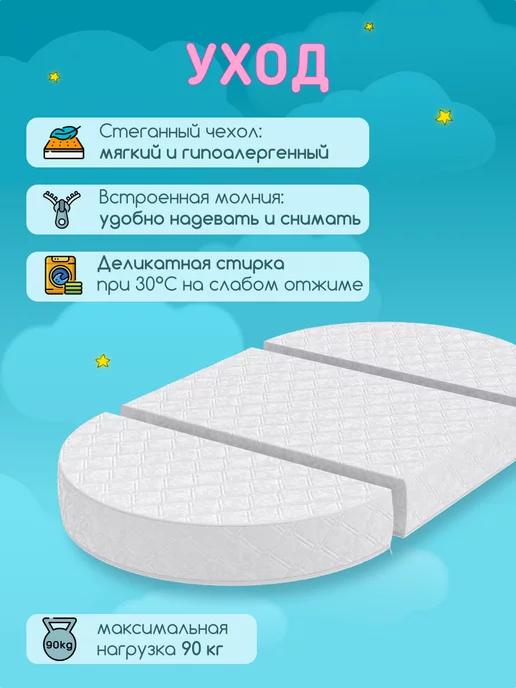 KidRoom Матрас-трансформер круг овал в детскую кроватку, белый, фото 7