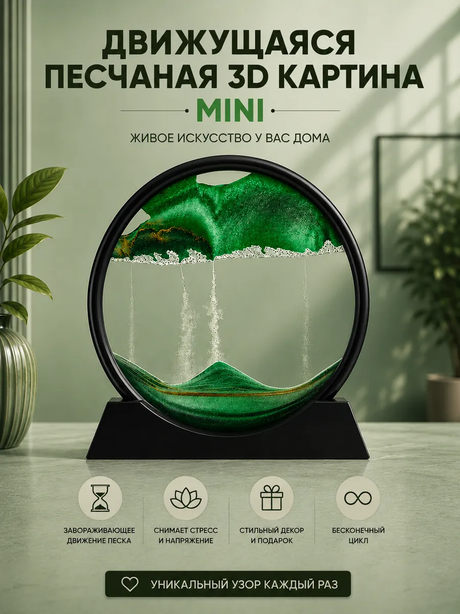 Движущаяся песчаная 3D картина антистресс в комнату mini