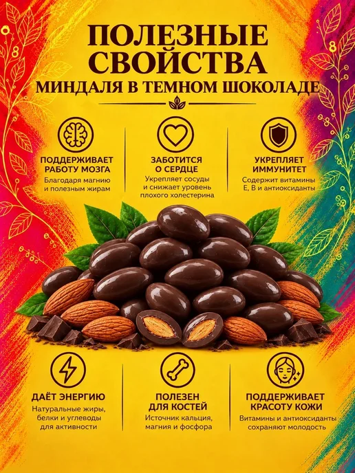РУСТИК Миндаль в темной шоколадной глазури 500 грамм, 1 кг, фото 3