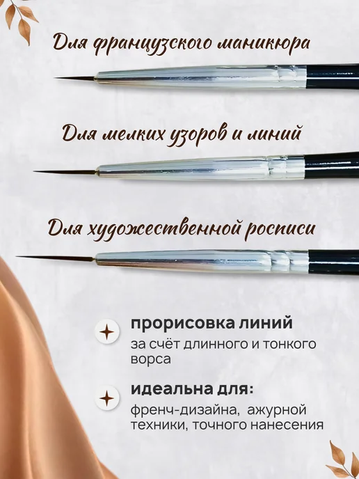 SN SOUL TIPS Набор маникюрных кистей для прорисовки тонких линий, черный, фото 2