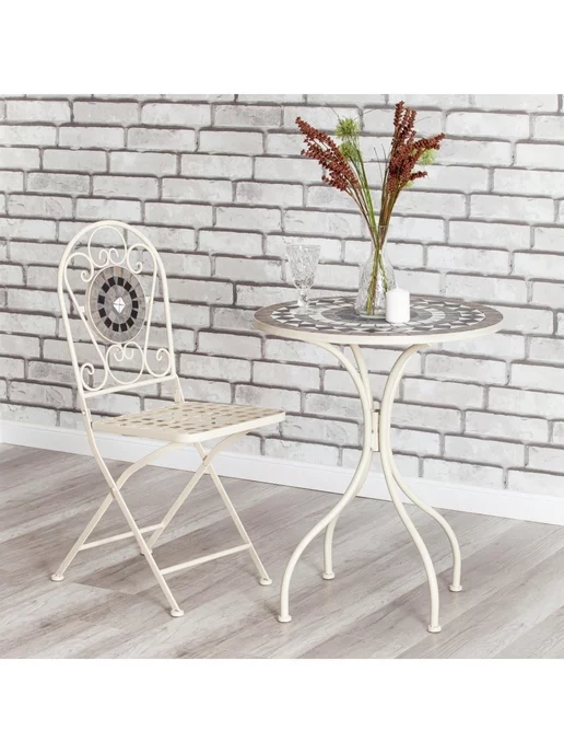 Tetchair Стол металлический для сада и дачи с мозаикой, белый, фото 7