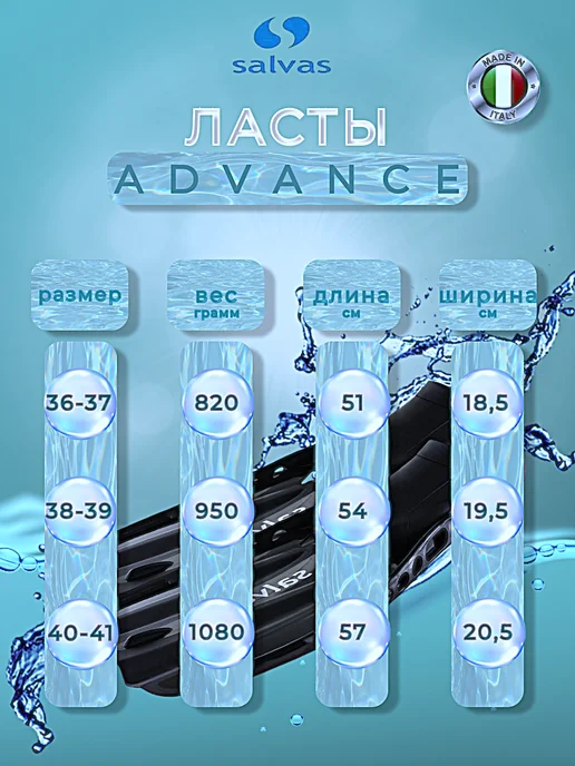 SALVAS Ласты для плавания и дайвинга "Advance", черный, фото 2