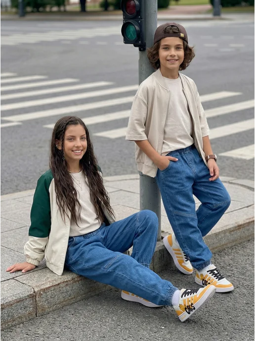 Artcherkids Джинсы джоггеры для детей на резинке, синий, фото 2