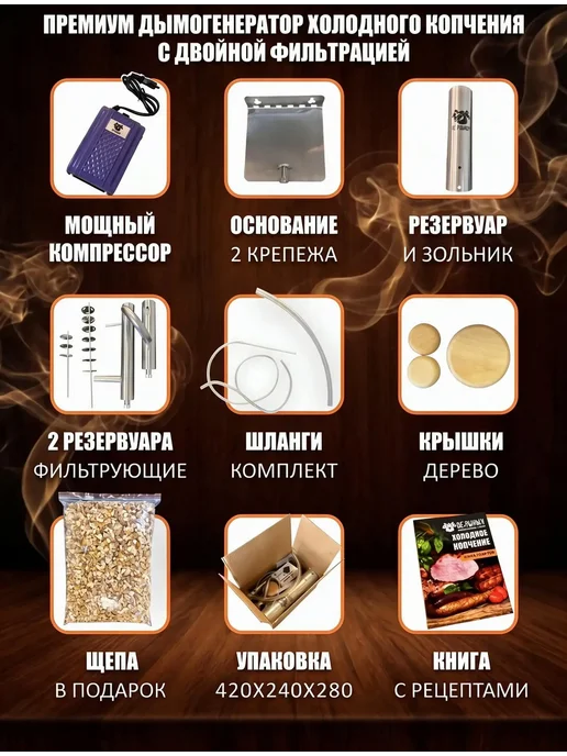 ЖАРЫНЫЧ Дымогенератор для холодного копчения с двойной фильтрацией, вариант, фото 2