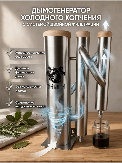 ЖАРЫНЫЧ Дымогенератор для холодного копчения с двойной фильтрацией, вариант, фото 3
