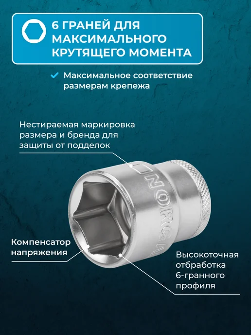 NORGAU Торцевая головка шестигранная, 1 2", 23 мм, CrV, вариант, фото 2