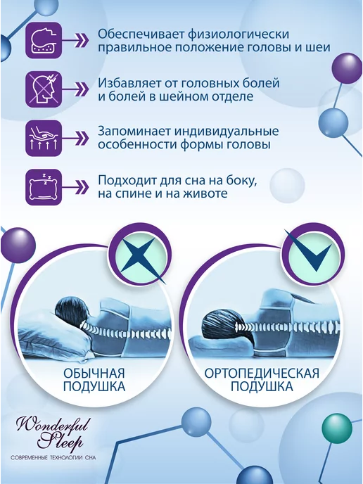 WONDERFUL SLEEP Подушка ортопедическая для сна, белый, фото 6